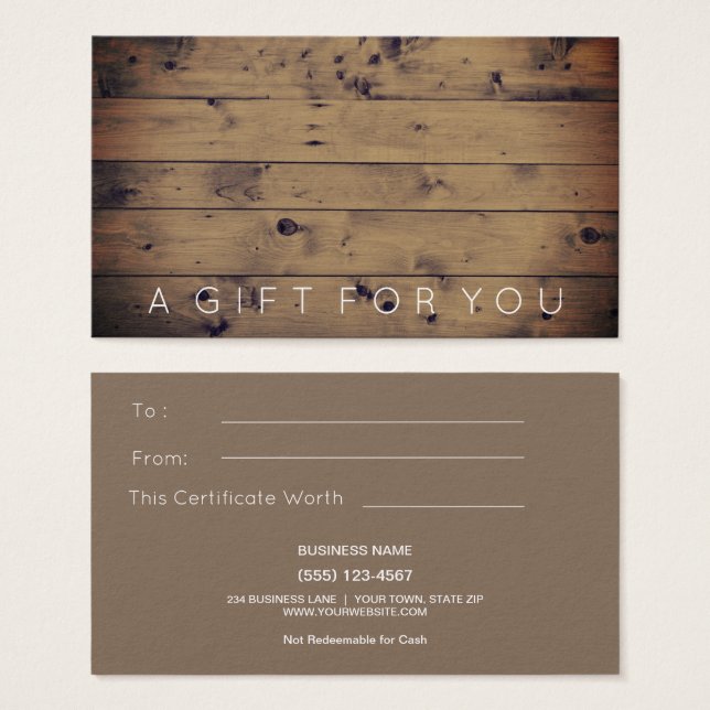 Simple Barn Wood | Rustic Gift Card Certificate (Front & Back)