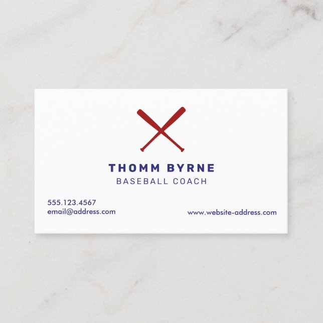 Simple Baseball Coach Crossed Bats  Business Card (Front)