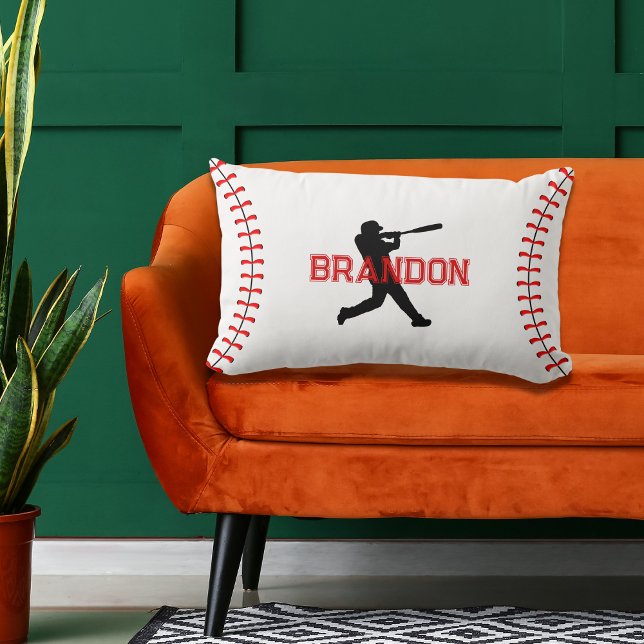 Simple Baseball Player Silhouette With Name Accent Lumbar Pillow (Creator Uploaded)
