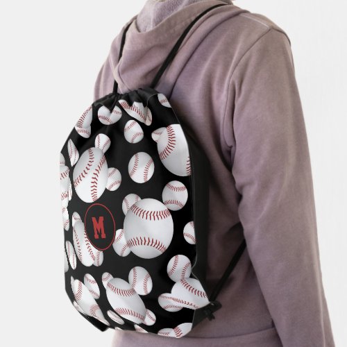 simple baseballs pattern girls boys monogrammed drawstring bag