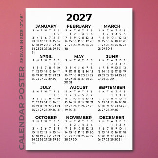 Simple Basic Black And White 2027 Calendar Poster