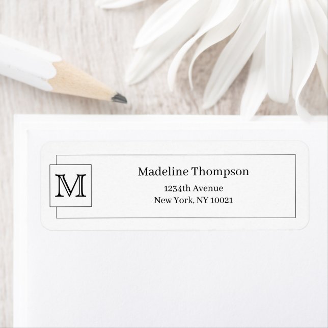 Simple Basic Black Initial Monogram Name Border Label (Insitu)