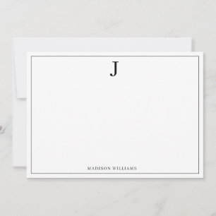 Simple Basic Black Monogram Square Border Note Card