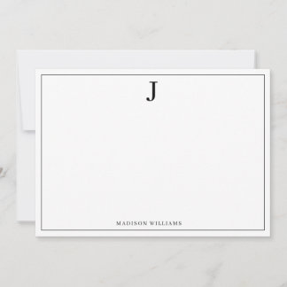 Simple Basic Black Monogram Square Border Note Card