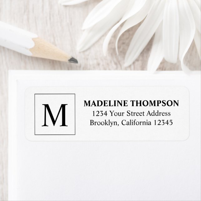 Simple Basic Black Square Border Monogram Label (Insitu)