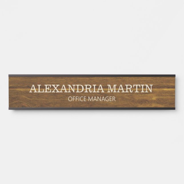 Simple Basic Brown Wood Name Job Title  Door Sign (Front)