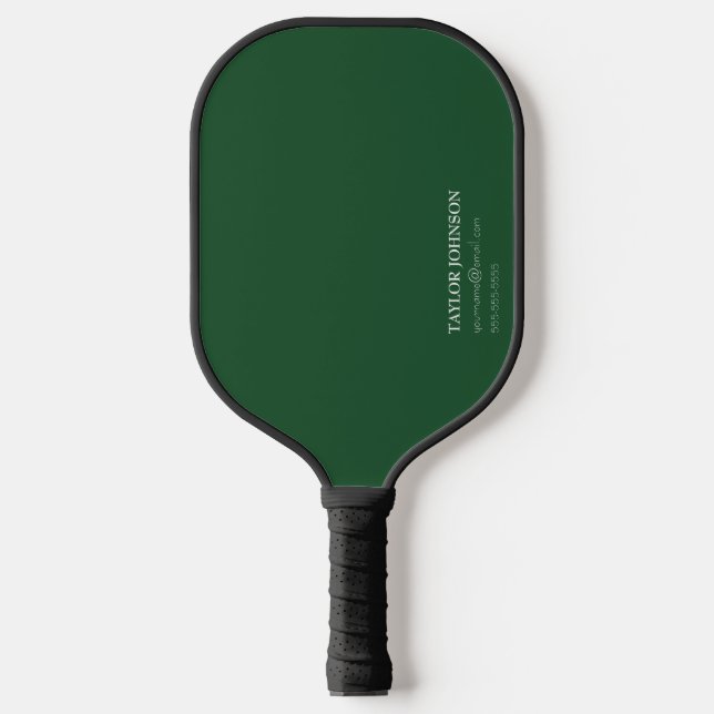 Simple/Basic Dark Green Monogram Name + Contact Pickleball Paddle (Front)