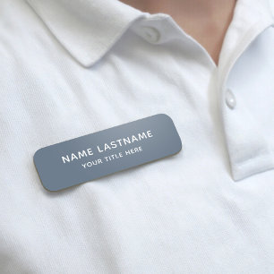 Simple Basic Dusty Blue Title Safety Pin Magnetic Name Tag