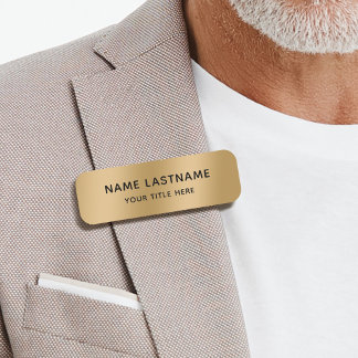 Simple Basic Faux Gold Title Safety Pin Magnetic Name Tag