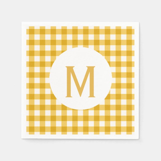 Simple Basic Gold Gingham Monogram Paper Napkins (Front)