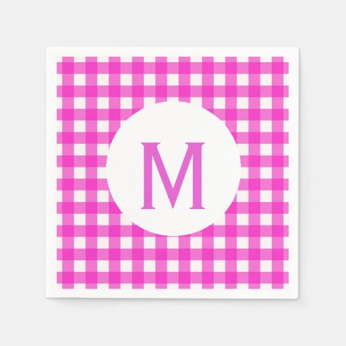 Simple Basic Hot Pink Gingham Monogram Napkins