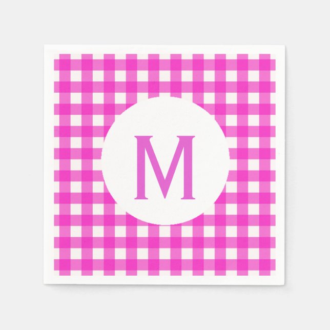 Simple Basic Hot Pink Gingham Monogram Napkins (Front)