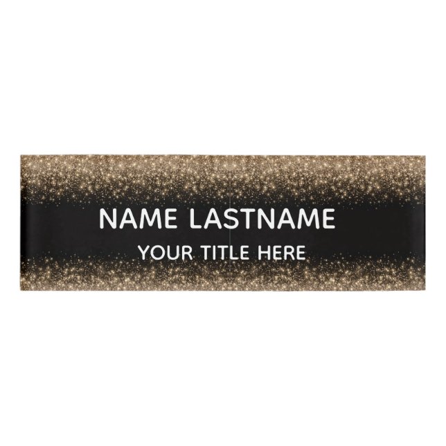 Simple Basic Minimal black &glitter White Name Tag (Front)