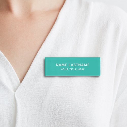 Simple Basic Minimal Turquoise White Modern Title Name Tag