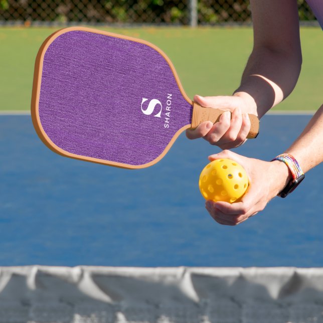 Simple Basic Modern Name Initials on Purple Denim Pickleball Paddle (Insitu)