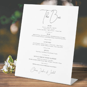 Simple basic mono wedding drinks bar menu pedestal sign
