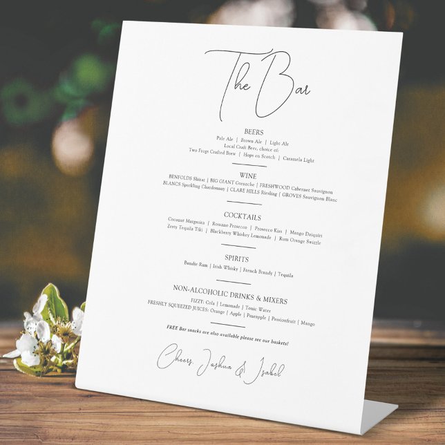 Simple basic mono wedding drinks bar menu pedestal sign (Creator Uploaded)