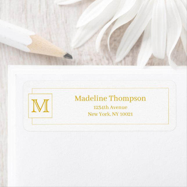 Simple Basic Mustard Initial Monogram Name Border Label (Insitu)