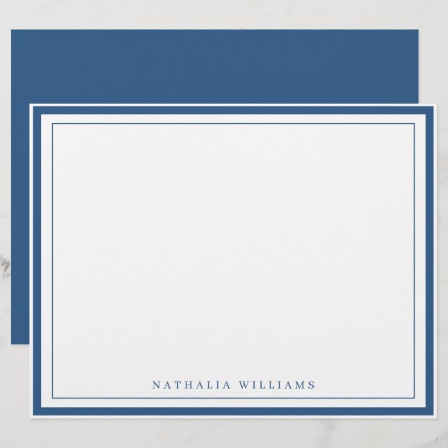 Simple Basic Navy Blue Border Stationery (Front/Back)