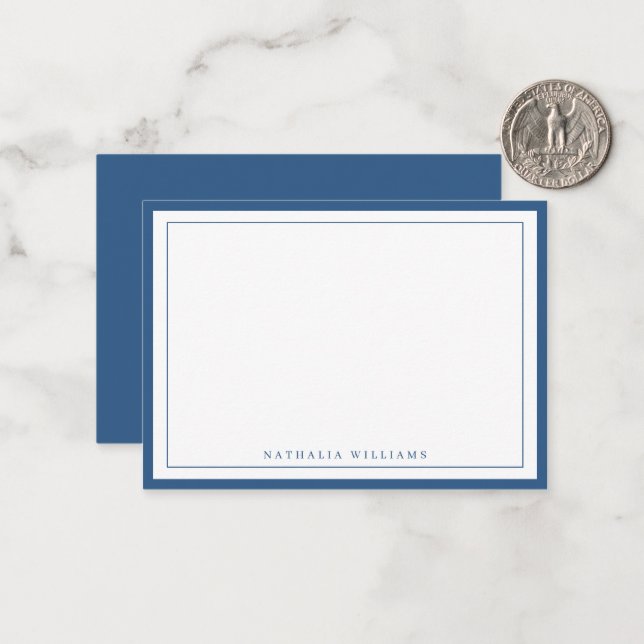 Simple Basic Navy Blue Border Stationery Note Card (Front/Back In Situ)