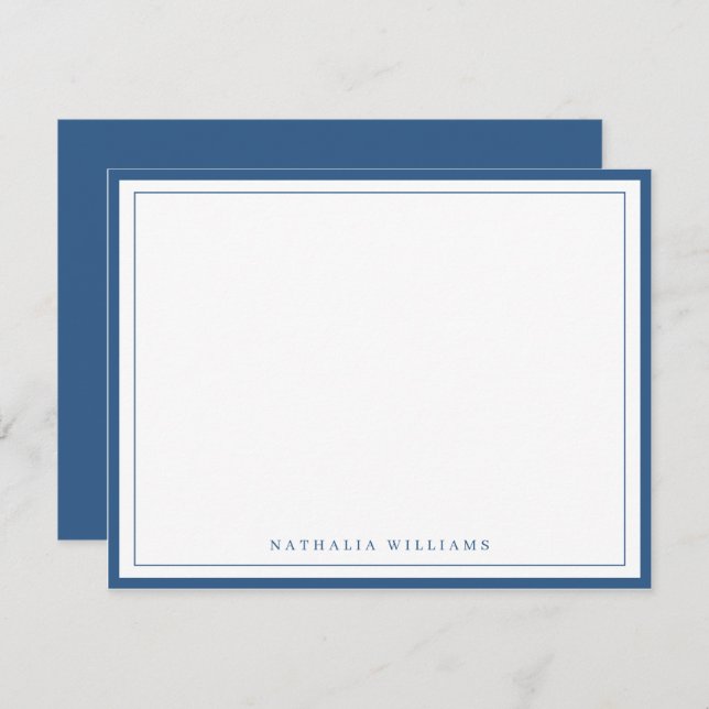 Simple Basic Navy Blue Border Stationery Note Card (Front/Back)