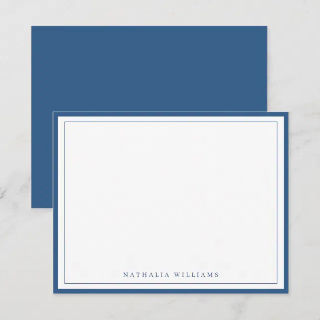 Simple Basic Navy Blue Border Stationery Note Card | Zazzle