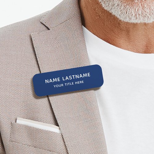 Simple Basic Navy Blue Title Safety Pin Magnetic Name Tag