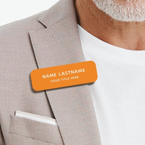 Simple Basic Orange Title Safety Pin Magnetic Name Tag