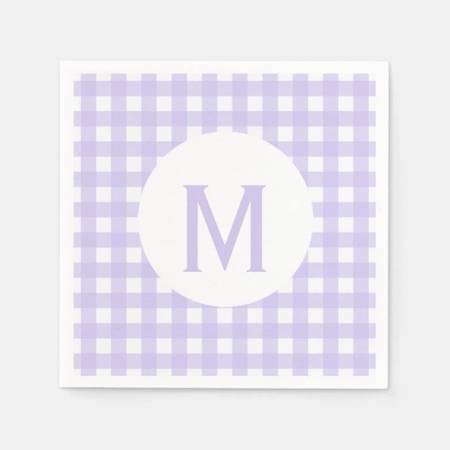 Simple Basic Pale Lavender Gingham Monogram Napkins (Front)