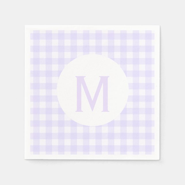 Simple Basic Pale Lavender Gingham Monogram Paper Napkins (Front)