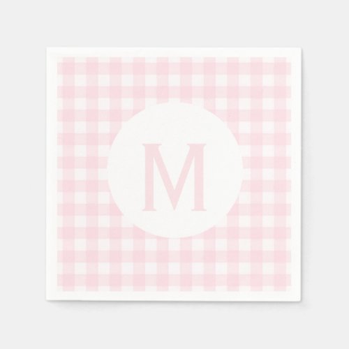 Simple Basic Pale Pink Gingham Monogram Napkins