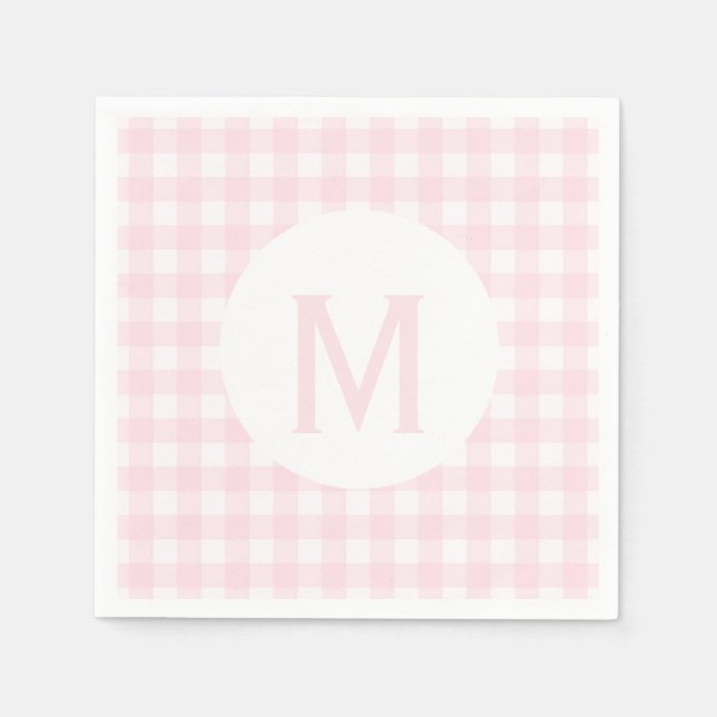 Simple Basic Pale Pink Gingham Monogram Napkins (Front)