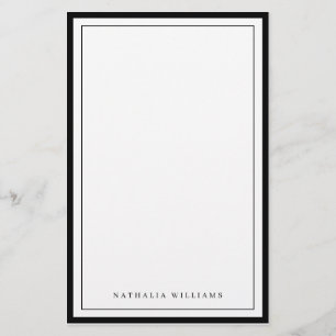 Simple Basic Personalize Black Border Stationery