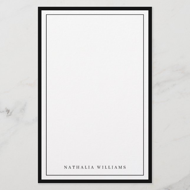 Simple Basic Personalize Black Border Stationery (Front)
