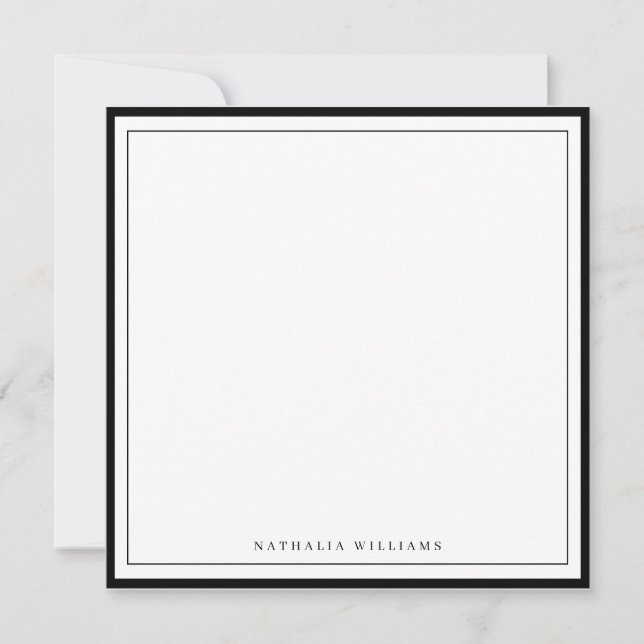 Simple Basic Personalize Black Border Stationery Note Card (Front)