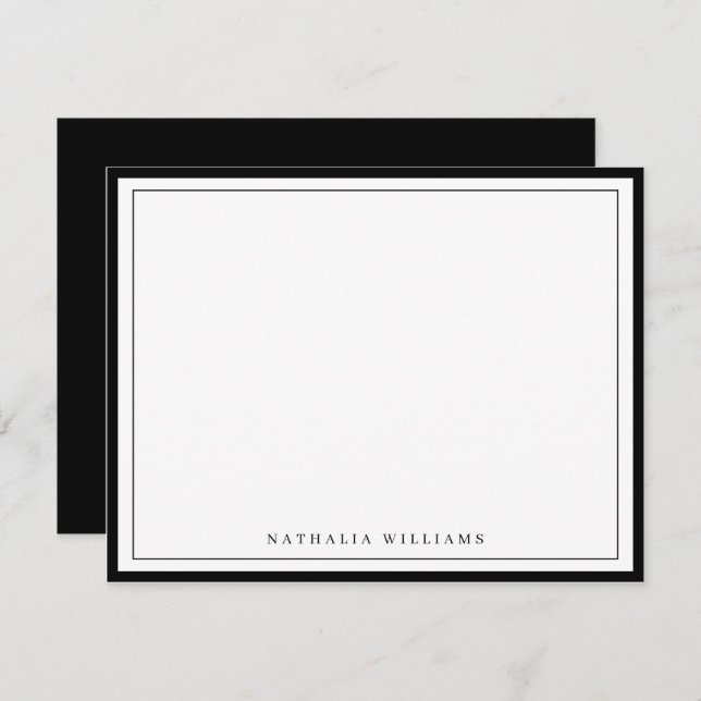 Simple Basic Personalize Black Border Stationery Note Card (Front/Back)