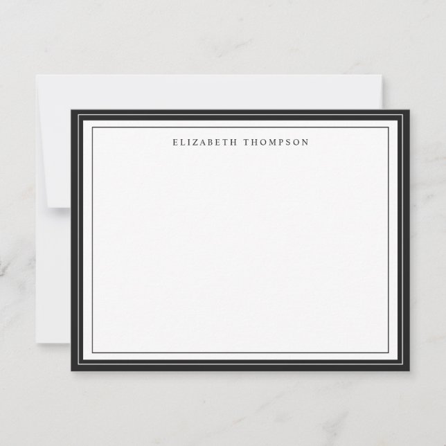 Simple Basic Personalized Black Border Note Card (Front)