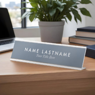 Simple Basic Professional Dusty Blue Name Title Desk Name Plate