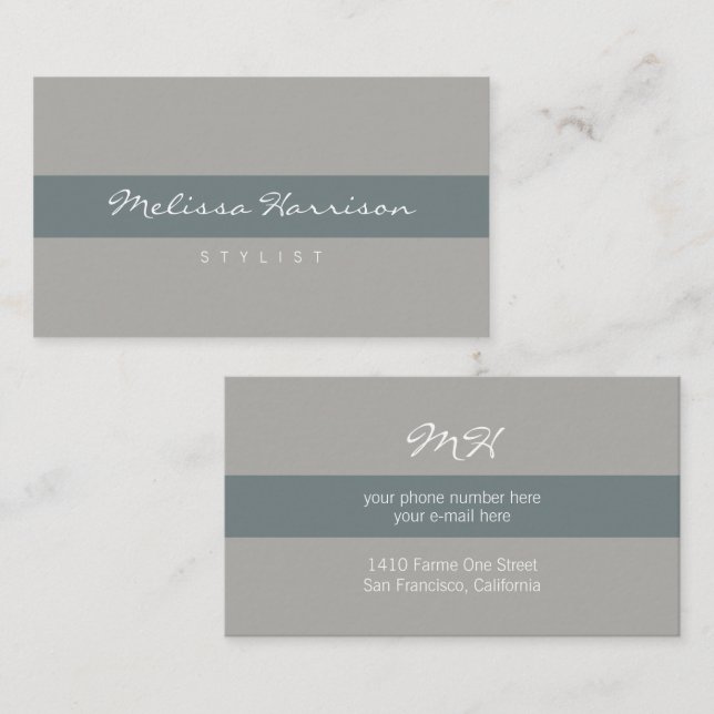 simple & basic professional grey striped gray business card (Front/Back)