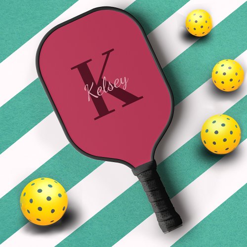 Simple Basic Red Monogram Monogrammed Pickleball Paddle