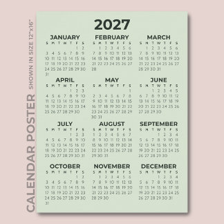 Simple Basic Sage Green 2027 Calendar Poster