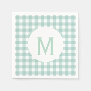 Simple Basic Sage Green Gingham Monogram Paper Napkins