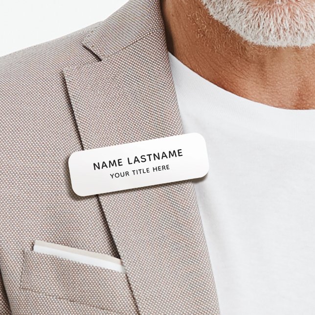 Simple Basic White Title Safety Pin or Magnetic Name Tag (Creator Uploaded)