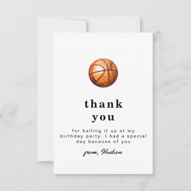 Simple Basketball Party Thank You Card (Front)