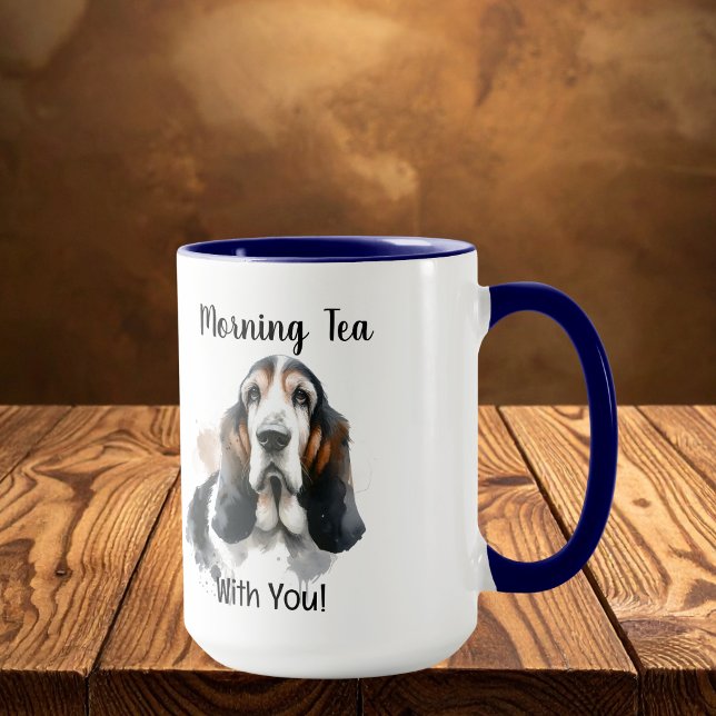 Simple Basset Morning Tea Brown Personalize Mug (Elegant Pet Lovers Mug, Personalize)