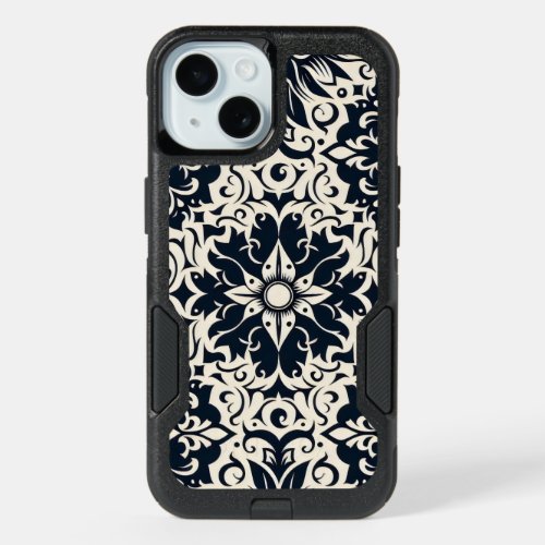Simple Batik Black and White Pattern iPhone 15 Case