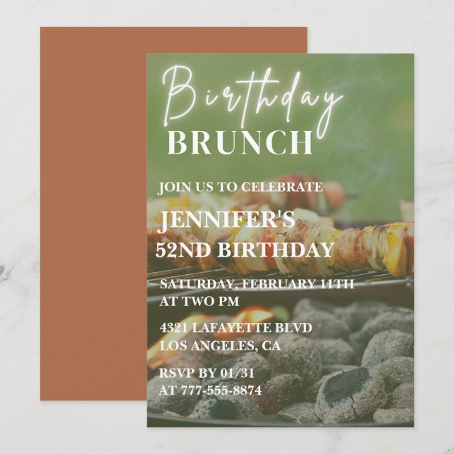 Simple Bbq Backyard 52nd birthday invitations  (Front/Back)