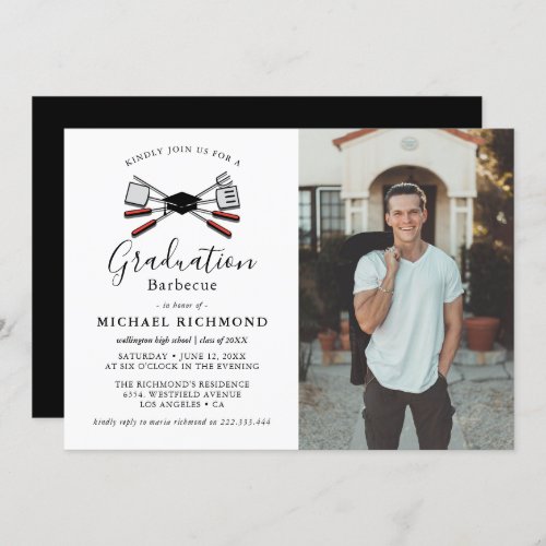 Simple BBQ Graduation Party Photo Invitation