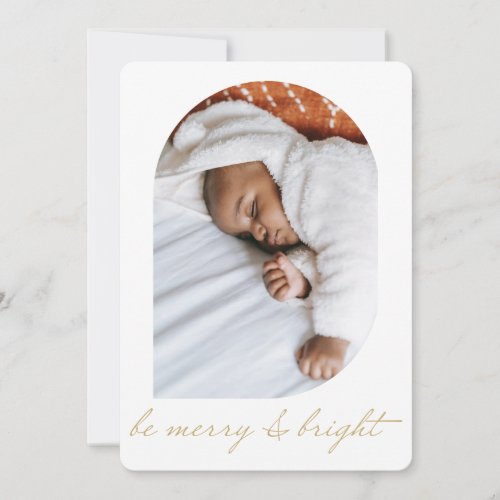 Simple Be Merry  Bright White Photo Christmas Holiday Card