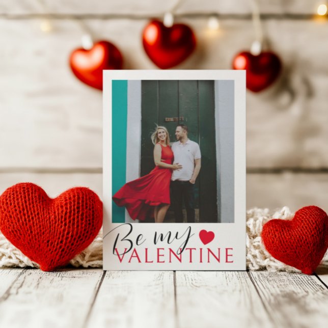 Simple Be My Valentine Red Heart & Photo Holiday Card (Creator Uploaded)